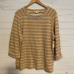 COLDWATER CREEK striped sweatshirt with jeweled neckline sz L